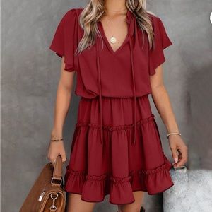 Womens Dresses V-Neck Solid Sleeveless Dress Mini Sun Dress Dresses Red
